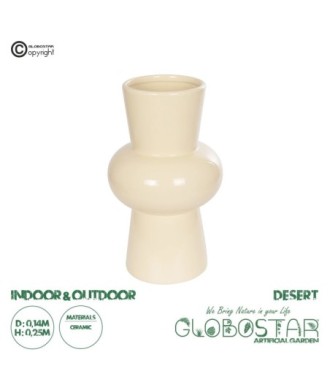 GloboStar® Artificial Garden DESERT 21258 Διακοσμητικό Κεραμικό Βάζo Μπεζ Π14 x Μ14 x Υ25 cm